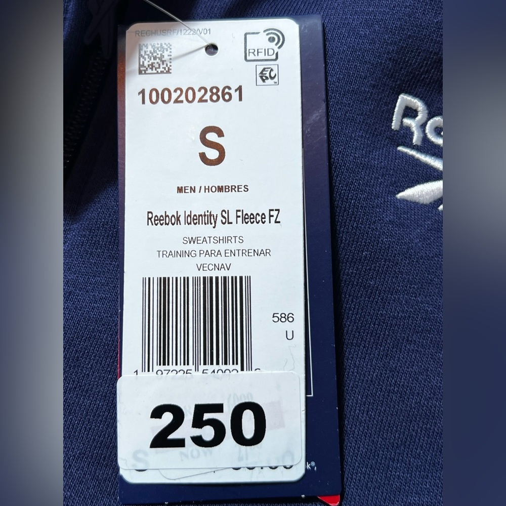 Reebok Identity SL‎ Fleece Full Zip Hoodie Men’s size Small Navy Blue Logo - Picture 10 of 10